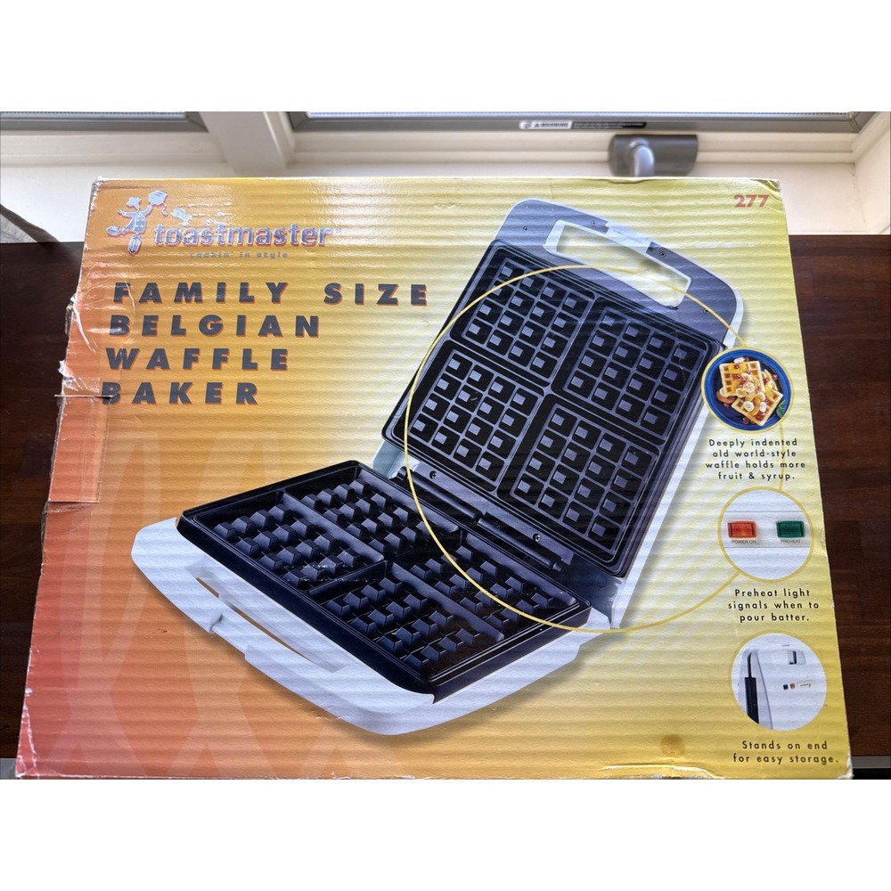 Toastmaster 277 Family Size Belgian Waffle Maker In Box With Instructions Recipe